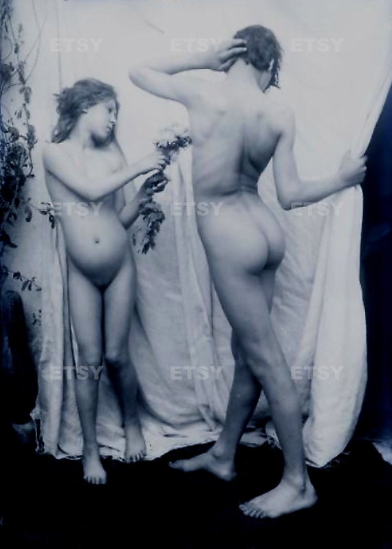 Guy with a girl Vintage Photo gay 1900s Male Nude Photography Photograph  Print Naked Man Gay Interest Full Frontal Nudity 1132
