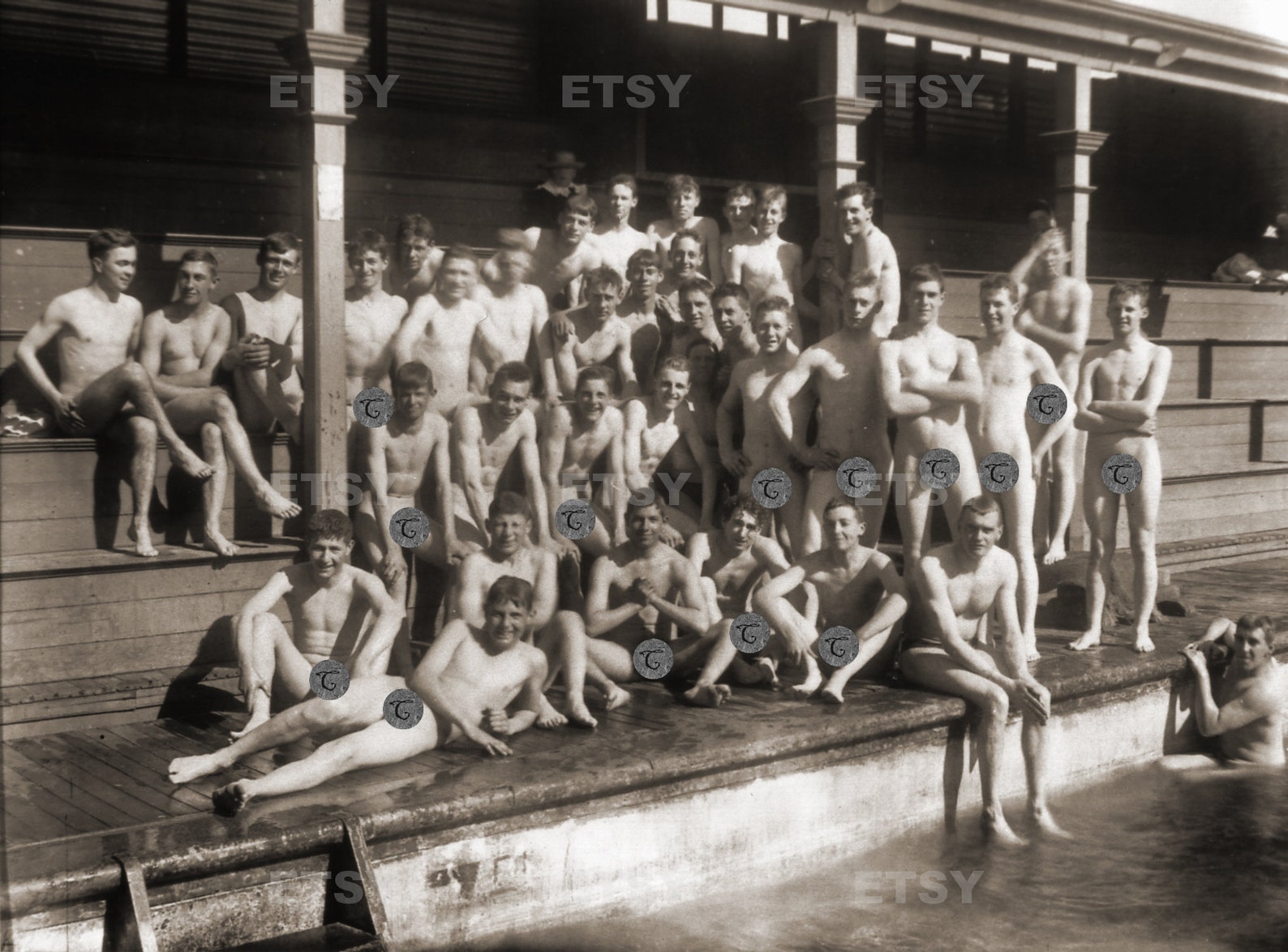 Gay company nude swimmers in pool Vintage 1930s photo Male Nude Photograph ...