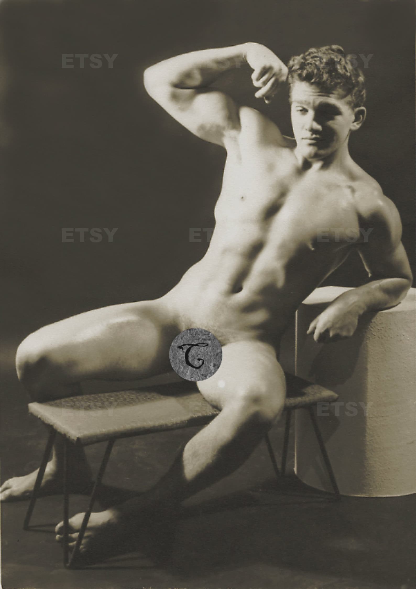 Athlete Vintage Photo gay 1900s Male Nude Photograph Print image 0.