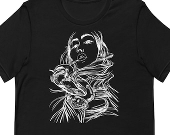 White Python Snake Unisex T-Shirt, Charcoal Drawing