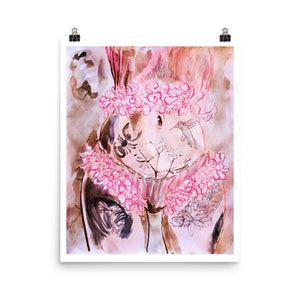 Tattooed Woman Poster, Pink Lingerie and Tattoos, Tattooed Belly, Leg Tattoo Art, Girls with Tattoos