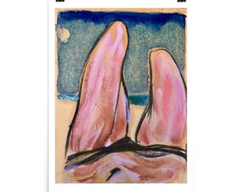 Beach Art Print, Beach Selfie Poster, Beach Poster Art, Hotdog legs, Knees