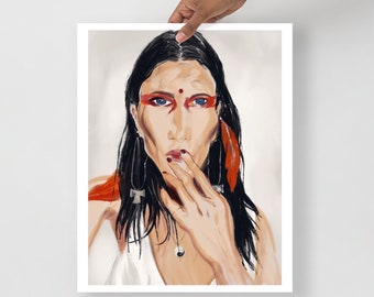 Impression de portrait amérindien, peinture de guerre rouge, art amérindien