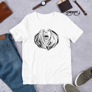 Tongue out Unisex T-Shirt, Open mouth T-shirt, Graphic Tee, Line Drawing T-shirt