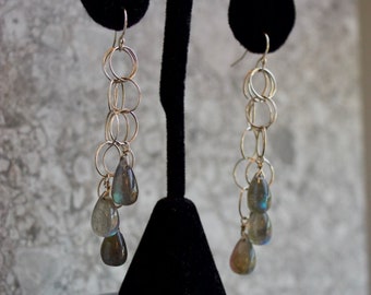 Dangling Teardrop Labradorite & Sterling Silver Earrings