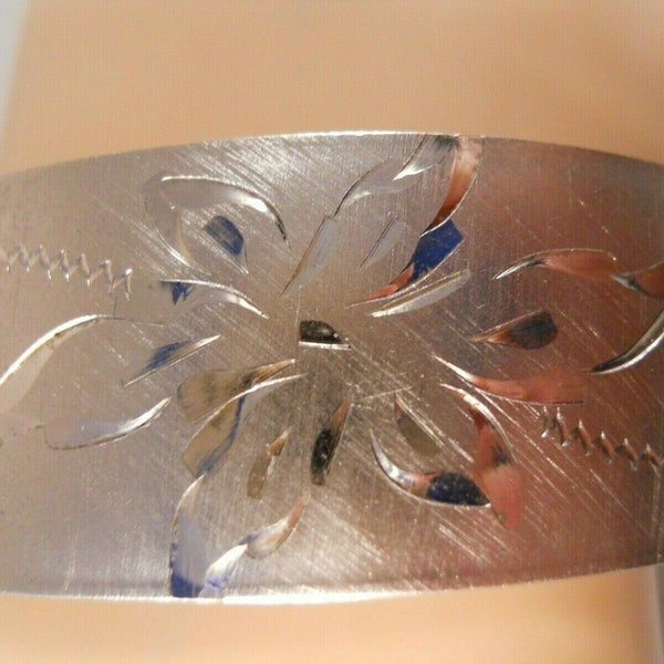 Vintage Heavy 36.81g Grams Wide 3/4" inches 18.9mm Designer Craftmere 925 Sterling Silver Flower Rose Art Deco Bangle Bracelet 6 3/4" inches