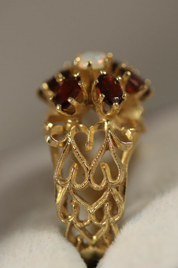 Vintage 14k Yellow Gold Heart Fire Opal Garnet Fl… - image 7