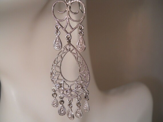 Heavy Long 18k White Gold Diamond Chandelier Heart