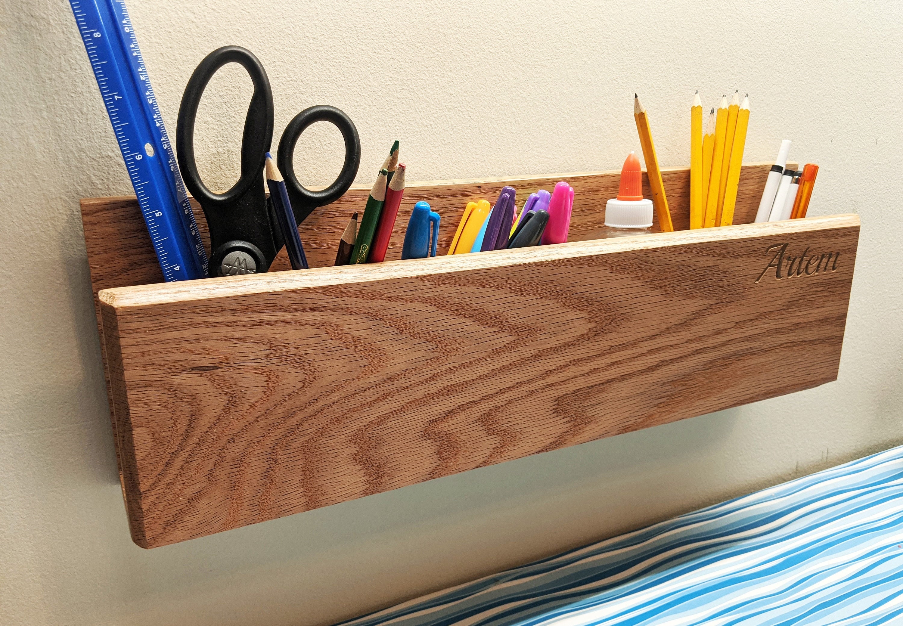 Wooden Wall Mounted Desk Organizer Personalized Office Etsy