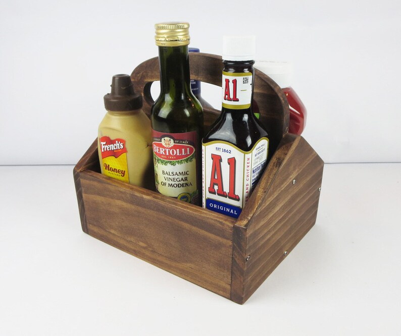 Wooden Condiment Caddy Rustic Sauce Carrier BBQ Ketchup Etsy