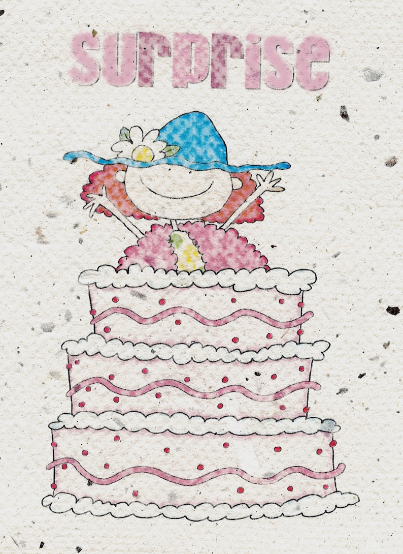 Birthday Card Surprise Girl Jumping Out of Cake Cute Hatch Etsy