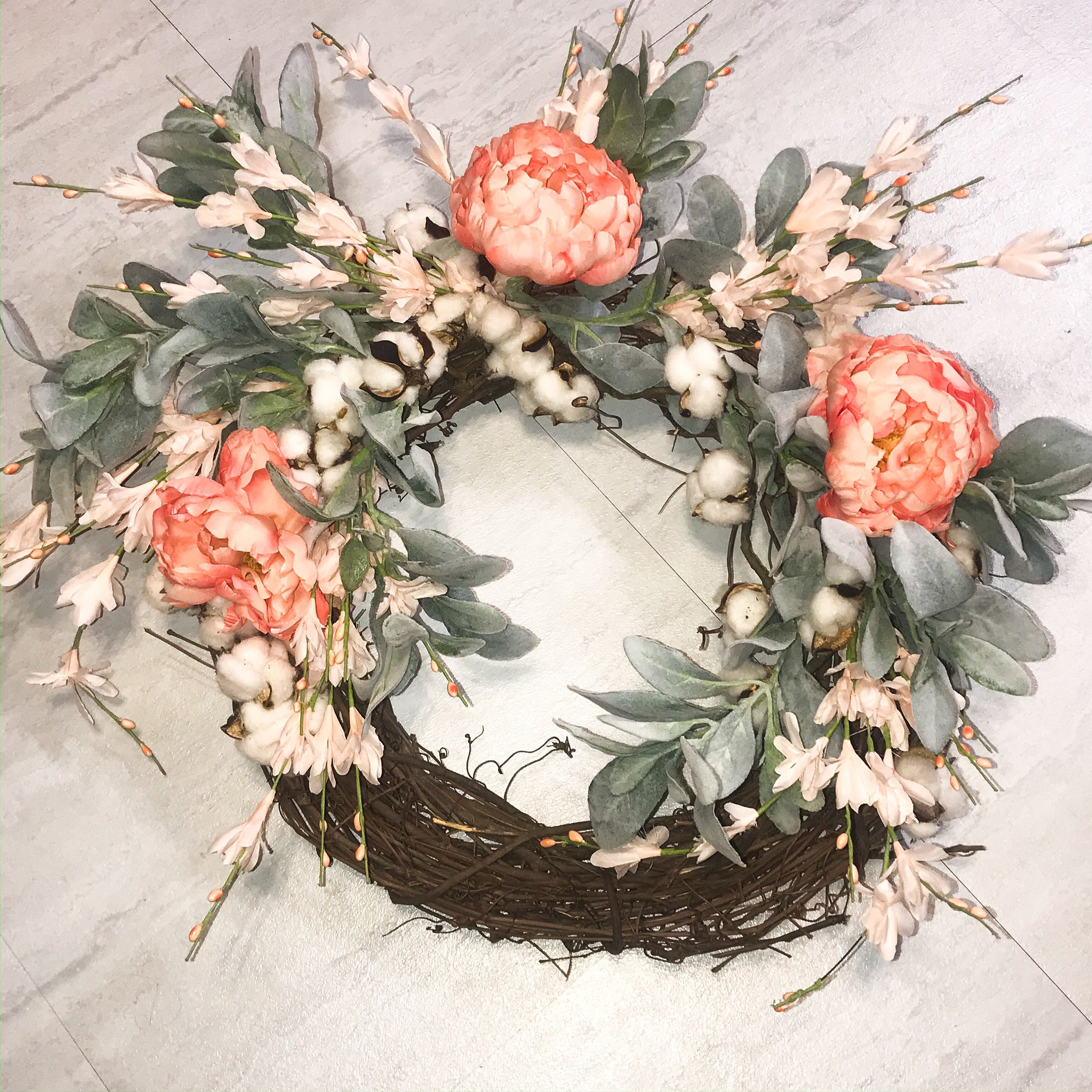 Spring Wreaths | Peach Color Door Wreath | Pastel Spring ...
