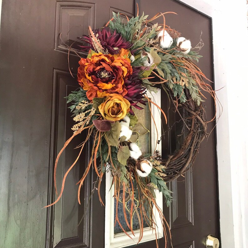 Rust & Burgundy Wreath Front Door Wreaths Rustic Wreath Etsy