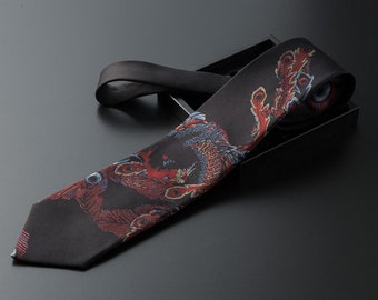 Japanese High-end silk neck tie.HOKUSAI Phoenix/葛飾北斎鳳凰図