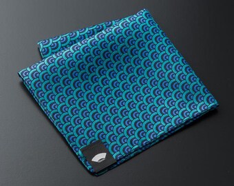 Japan Silk Pocket square. SEIGAIHA Pocket chief /Peacock blue