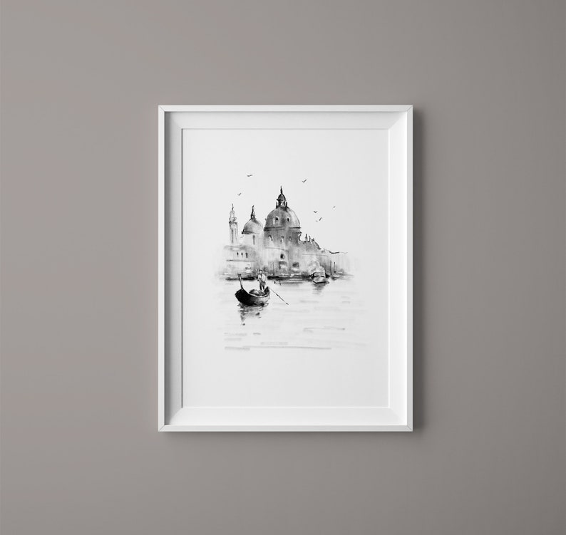 Black and White Venice Wall Art Italy Wall Art Venice Watercolor Art