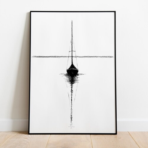 Black and White Boat Wall Art Minimalist Boat Illustration Etsy