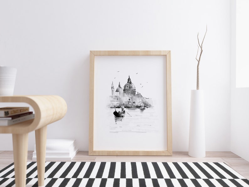 Black and White Venice Wall Art Italy Wall Art Venice Watercolor Art