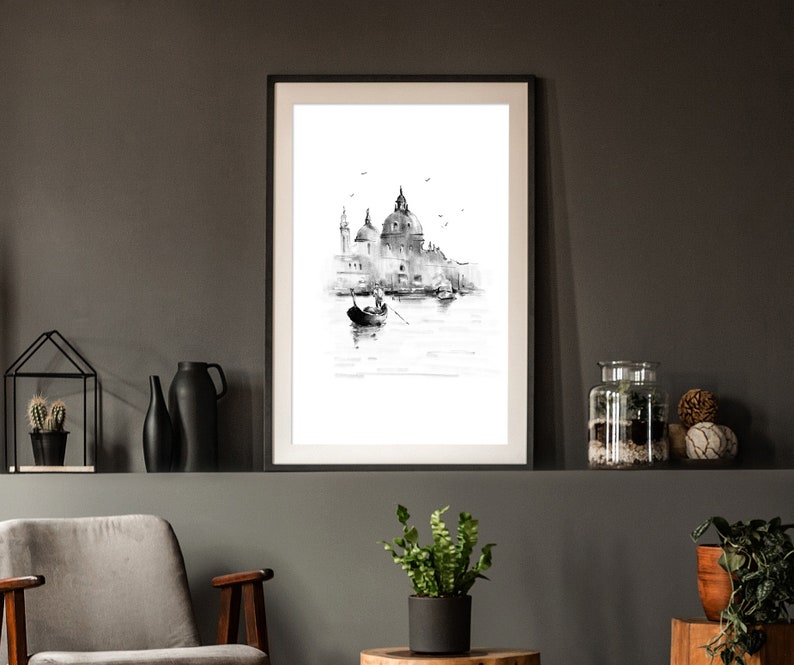 Black and White Venice Wall Art Italy Wall Art Venice Watercolor Art