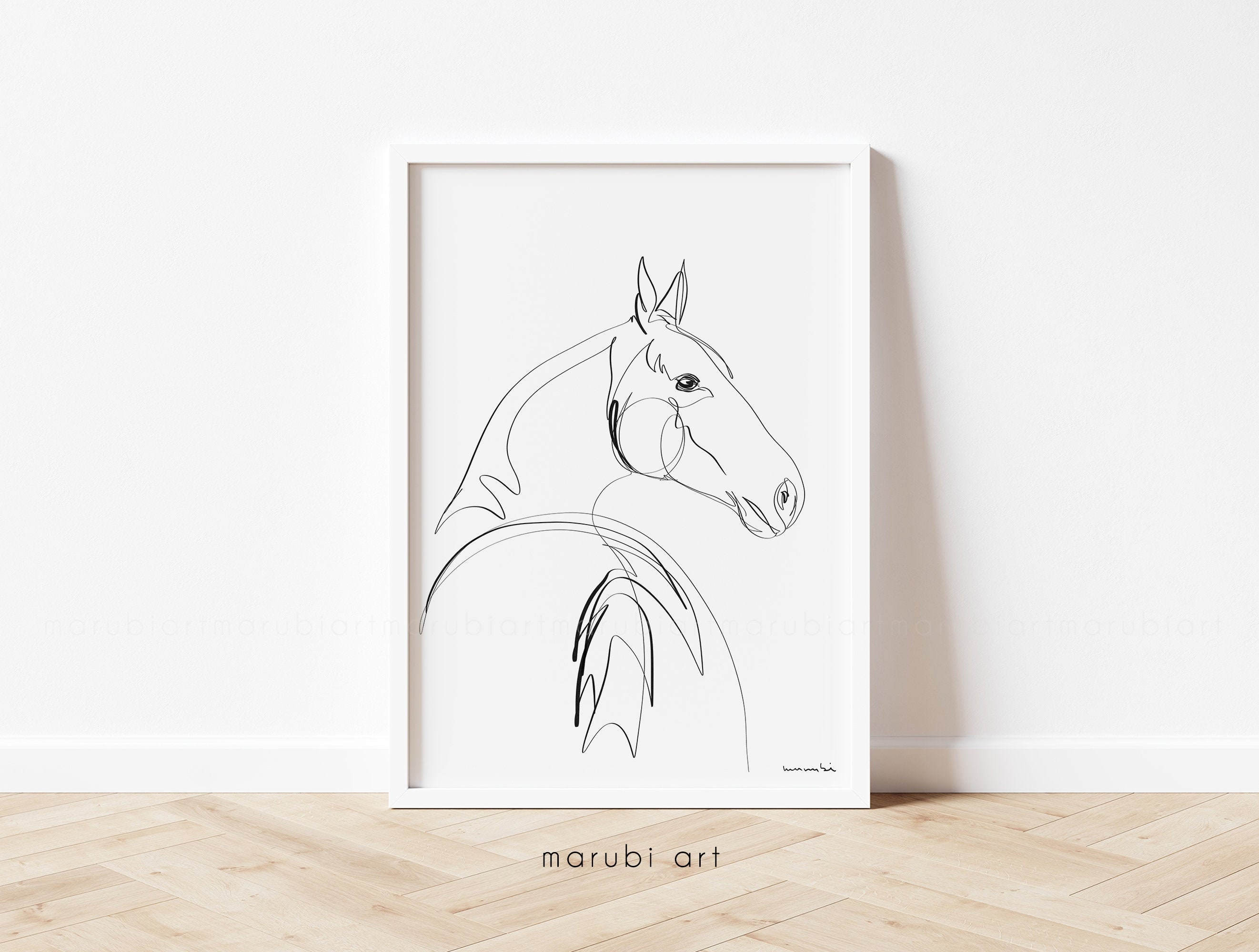 Art & Collectibles Prints Animal Prints Line art Horse Print Black and