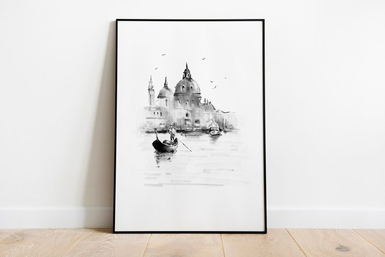 Black and White Venice Wall Art Italy Wall Art Venice Watercolor Art