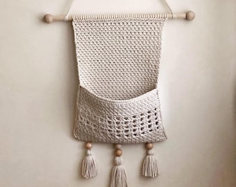 Macrochet Pocket Wall Hanging, ***PDF Pattern, not a finished product***, Crochet wall hanging, easy crochet pattern, boho wall hanging
