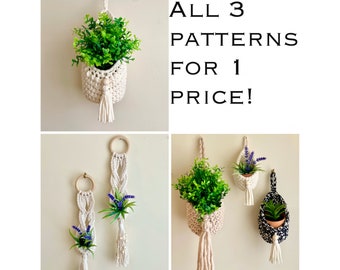 Planter Pattern E-book, **PDF pattern only, NOT a finished product**, 3 crochet patterns for the price of 1, crochet hanging planters