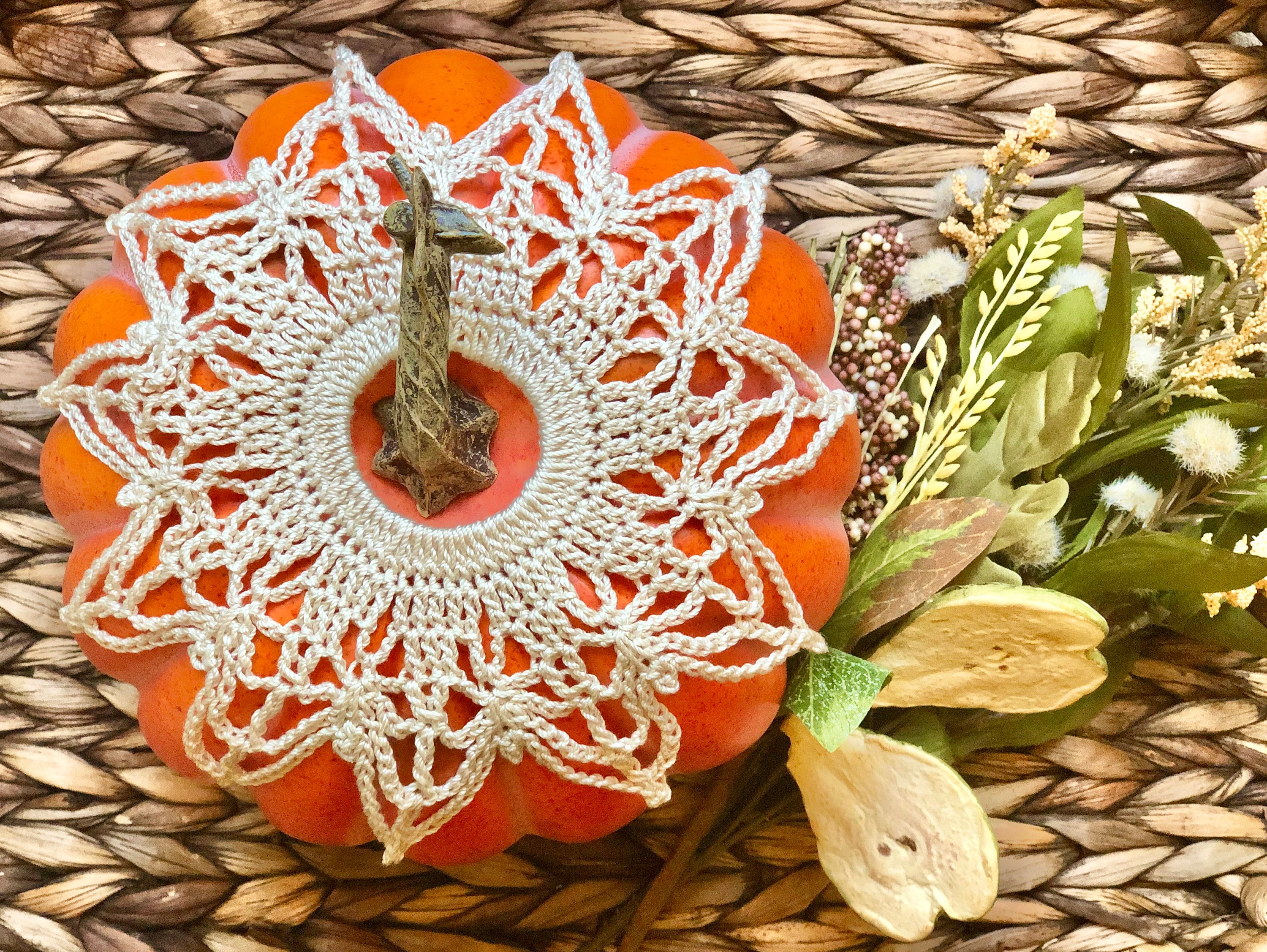 31 Crochet Collar Patterns with Spider Web, Lace, and Strawberry Styles 16 Pumpkin Lace Collar