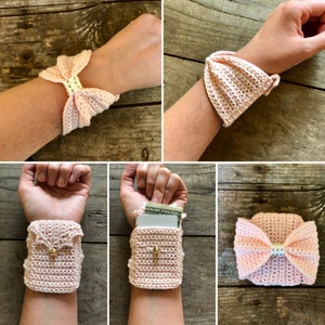 Bowtique Pocket , **PDF Schnittmuster, KEIN fertiges Produkt**, gehäkelte Geldbörse, Handgelenktasche, gehäkelte Manschette, gehäkeltes Armband
