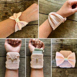 Bowtique Pocket, **PDF pattern only, NOT a finished product**, wrist wallet, crocheted wallet, crochet cuff, crochet bracelet