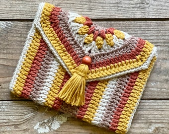 Sunburst Bag, **Digital pdf pattern only, NOT a finished product**, boho crochet bag, crochet clutch, crochet purse, crossbody bag