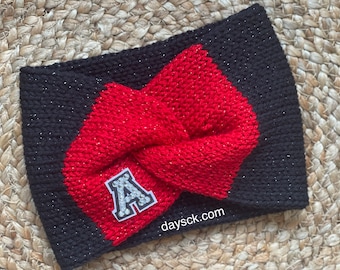 Knitting Machine Ear Warmers, Team Spirit Ear Warmers, High School & Collegiate Letters, Rhinestone Lettering