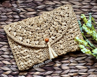 The Cabana Clutch, *PDF crochet pattern only, NOT a finished product*, crochet clutch, summer bag, boho clutch, boho crochet bag, raffia bag