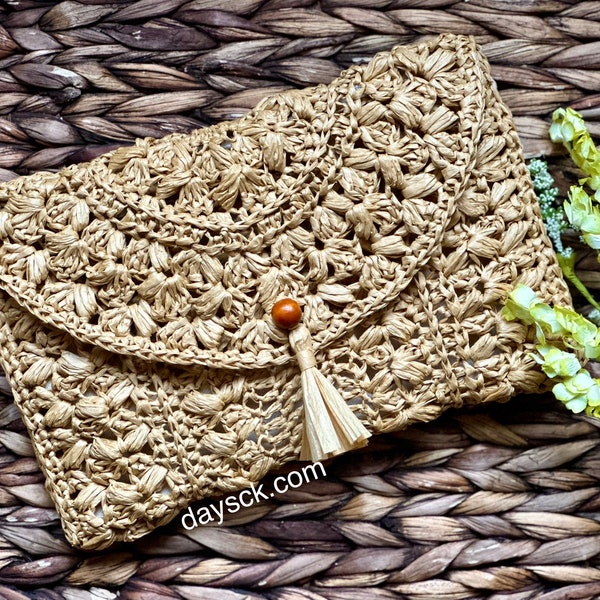 The Cabana Clutch, *PDF crochet pattern only, NOT a finished product*, crochet clutch, summer bag, boho clutch, boho crochet bag, raffia bag