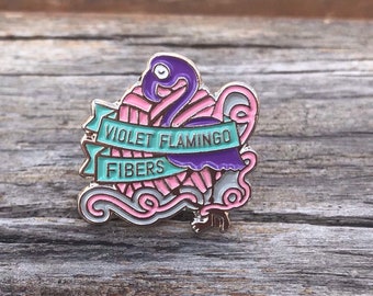 Knitting Enamel Pin- Violet Flamingo Fibers