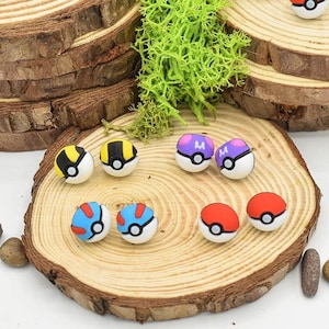 Boucles d&#39;oreilles Pokéball imprimées en 3D - Boucles d&#39;oreilles à tige, bijoux pour les amateurs d&#39;anime et de jeux vidéo