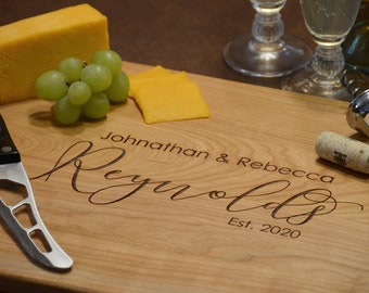 Personalized Anniversary Cutting Board | Custom Engraved Wood Gift for Him & Her | 5th Wedding Gift | Handmade American Hardwood |