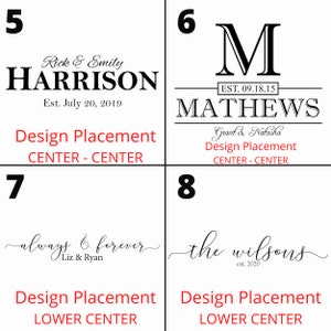 K&ouml;nnte beinhalten: Ein digitales Bild, das acht verschiedene Designoptionen f&uuml;r personalisierte Schilder zeigt. Jedes Design verf&uuml;gt &uuml;ber einen anderen Namen, ein anderes Datum und eine andere Designplatzierung. Die Designs sind von 5 bis 8 nummeriert.