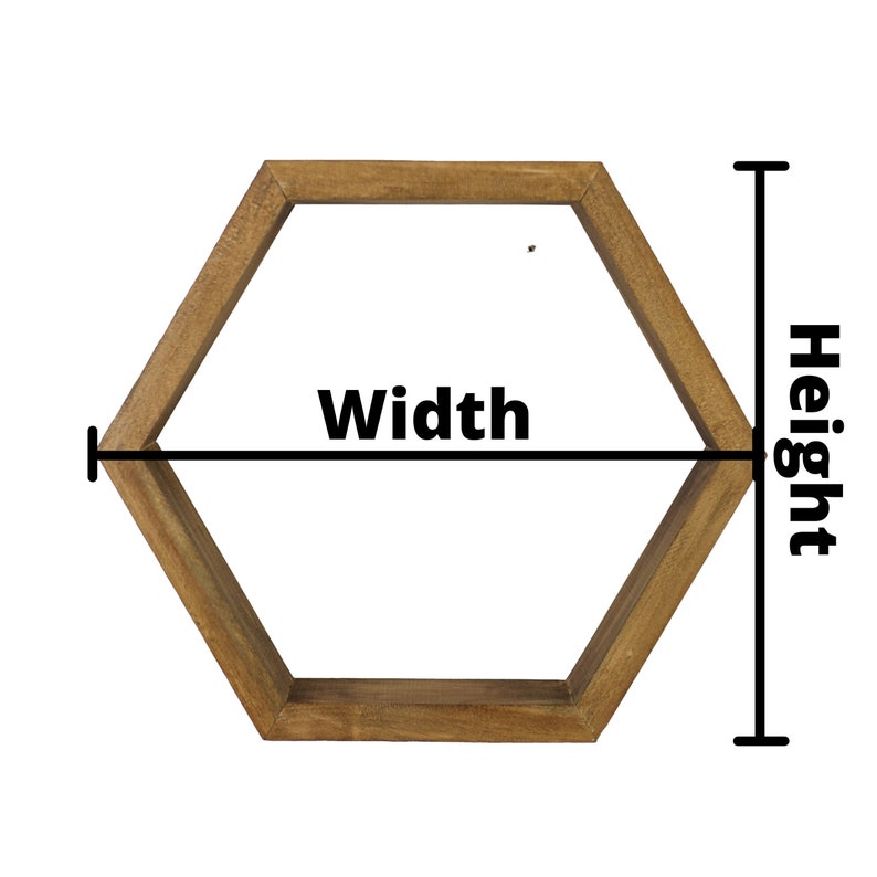 May include: A wooden hexagonal shelf with a natural finish. The shelf is 30 cm wide and 26 cm high.