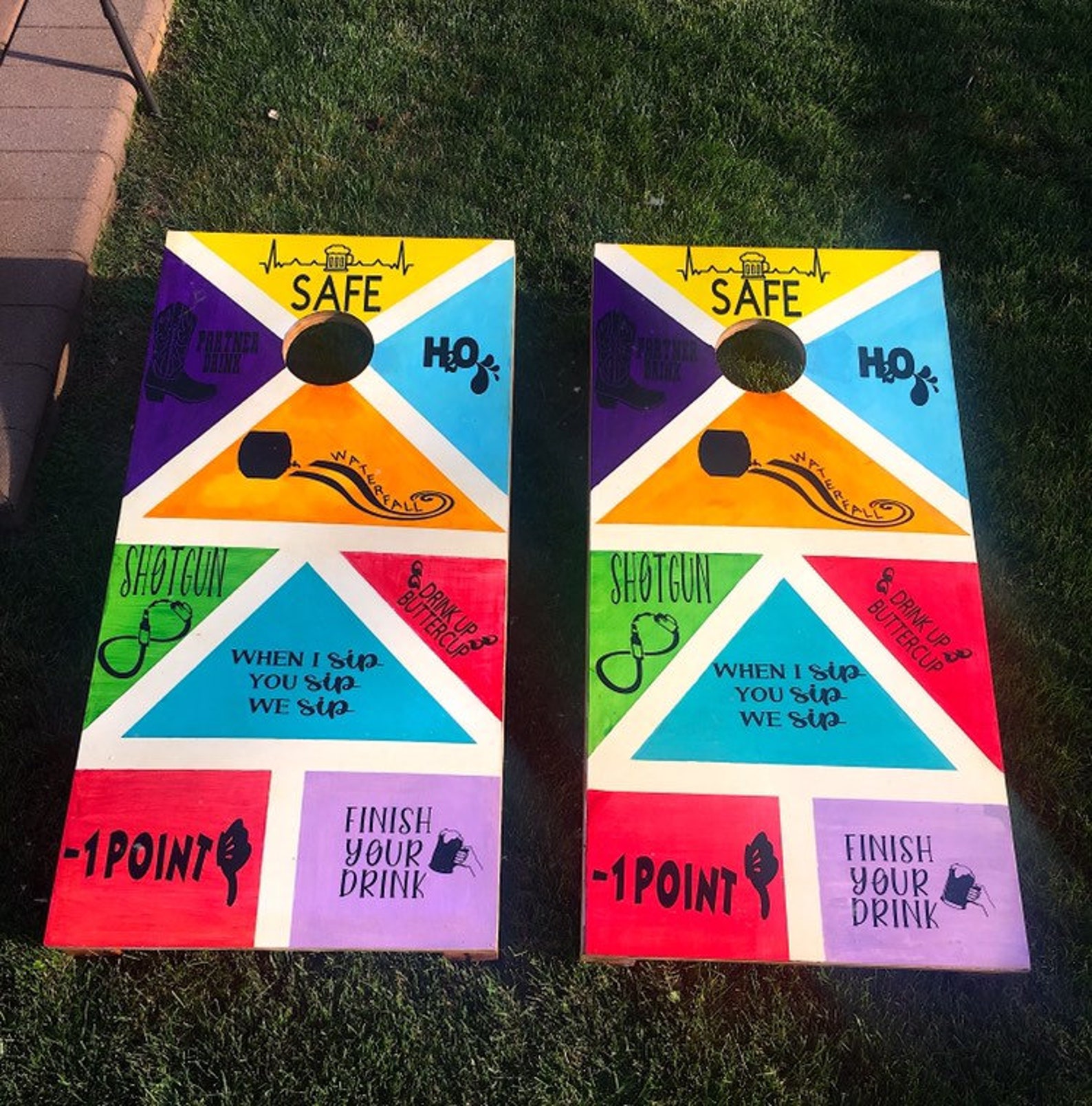 Cornhole hand made with drinking game decals Etsy