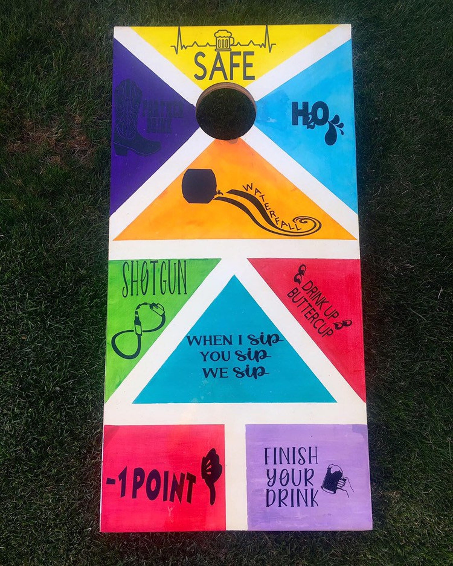 Cornhole hand made with drinking game decals Etsy