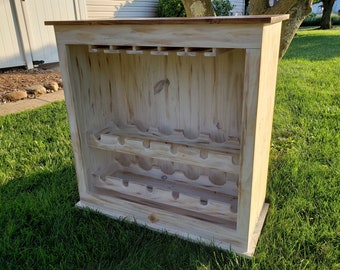 Wood Wine Cabinet - Wine Glass Rack - Wine Bottle Holder - Wooden Wine Cabinet - Handmade Wood Cabinet - Local Pick Up or Delivery Only