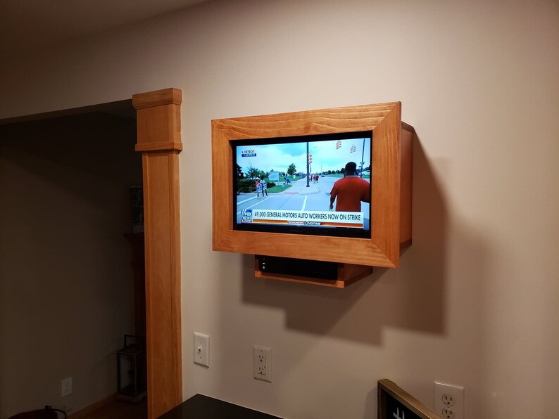 Wood tv Console Wooden tv Wall Mount Custom tv Wall Frame Etsy