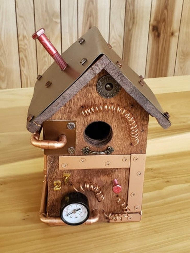 Steampunk Birdhouse Wood Birdhouse Recycled Wood Etsy