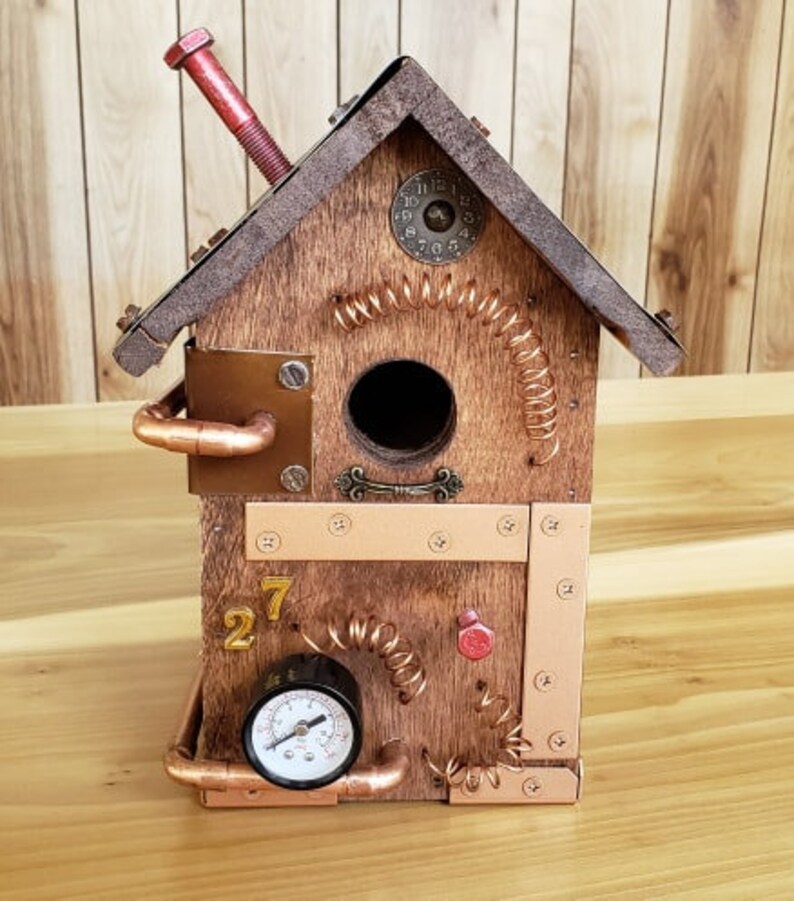 Steampunk Birdhouse Wood Birdhouse Recycled Wood Etsy