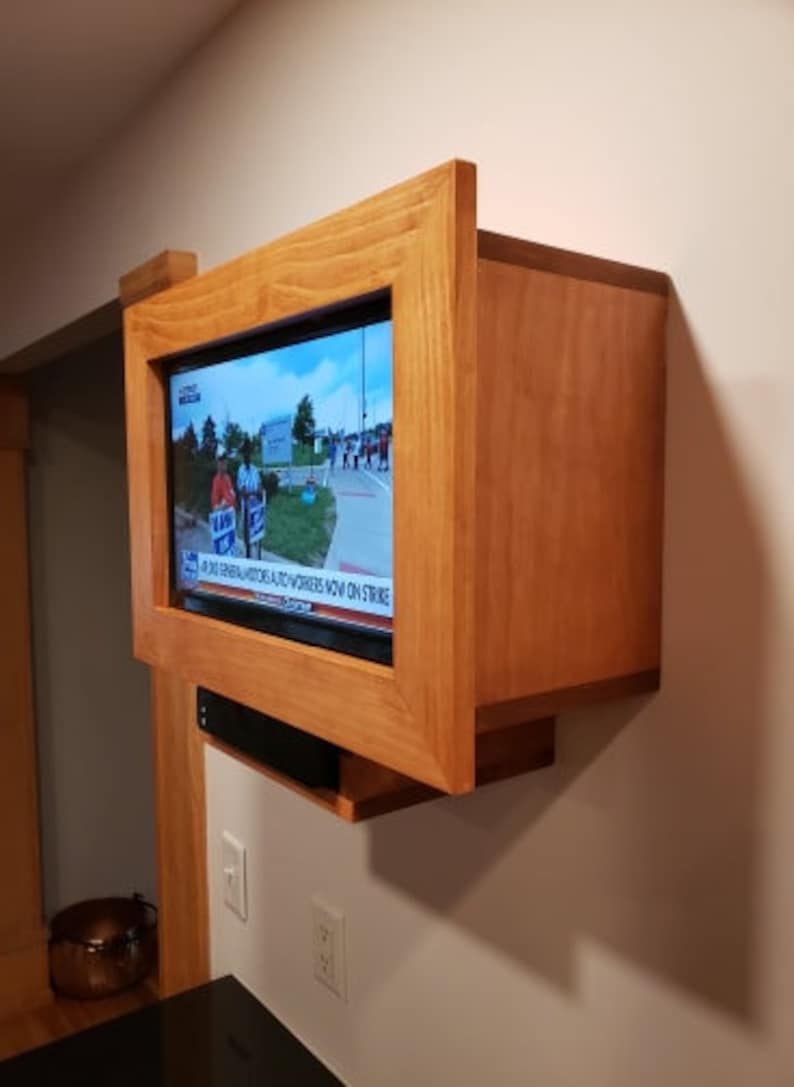 Wood tv Console Wooden tv Wall Mount Custom tv Wall Frame Etsy