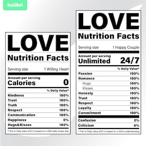 Svg amour - valeur nutritive svg - nutrition svg - clipart faits amour - étiquette svg Saint-Valentin - eps, png, dxf, pdf, svg pour cricut