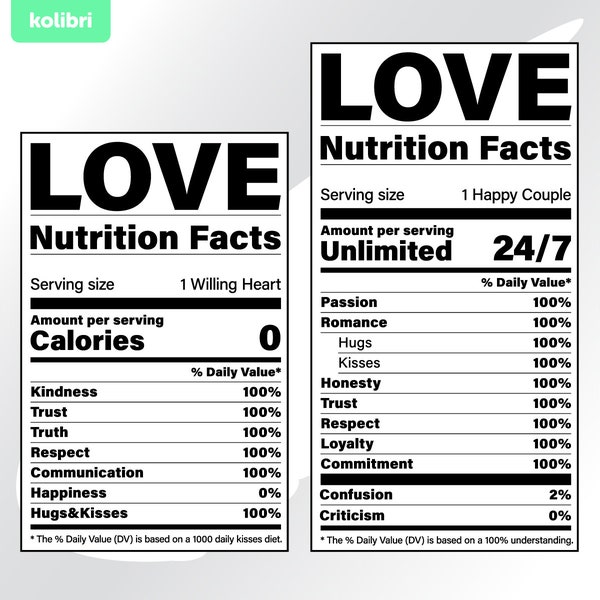 Love svg – Nutrition facts svg – Nutrition svg – Love facts clipart – Valentine's day label svg – eps, png, dxf, pdf, svg for cricut