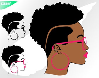 Czarna kobieta svg – Czarna dziewczyna svg – Afro kobieta svg – Afro włosy svg – Afro svg – Kolczyki svg – Okulary svg – eps, png, dxf pdf svg dla cricut