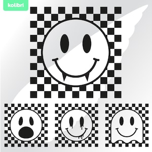Checkered smile svg – Checkered pattern svg – Smiley svg – Checker smiley clipart – Halloween smiley png – eps, png, dxf pdf, svg for cricut